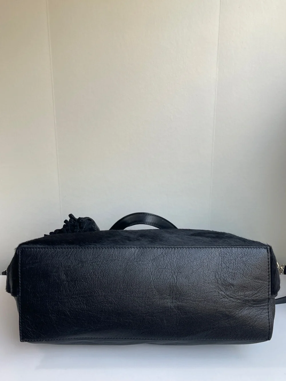 PULICATI Black Calf Hair Leather Satchel Crossbody